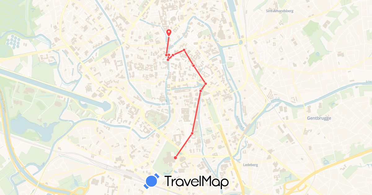 TravelMap itinerary: driving, hiking in Belgium (Europe)